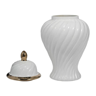 Sagebrook Home - Decorative Jar - White Ceramic Swirl Tall Lidded, 20 in.