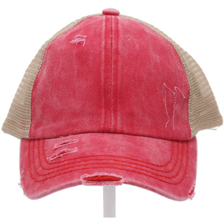 Washed Denim Criss Cross High Pony CC Ball Cap