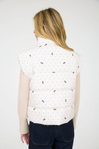 Polka Dot Puffer Vest with Bow Pattern