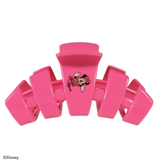 Bright pink claw hair clip with Minnie Mouse character graphic
