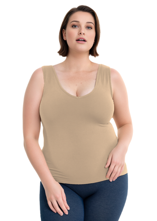 Built-In-Bra Tank - Curvy Fit: Tan