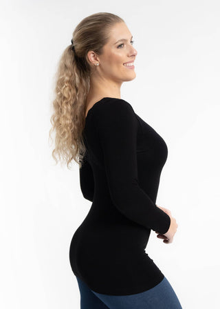 Lace Trim Long Sleeve: Black