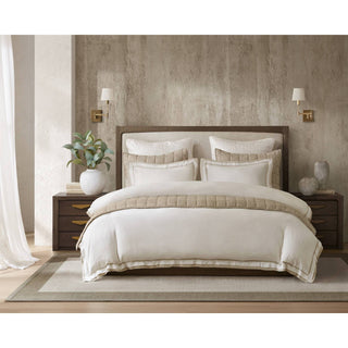 Olliix - Refined Embroidered Linen Blend Duvet Cover Set, White/Gold
