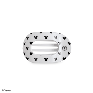 White Mickey Mouse icon flat round hair clip with silver bar.