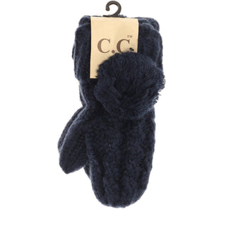 Kids CC Solid Pom Fuzzy Lined Mittens