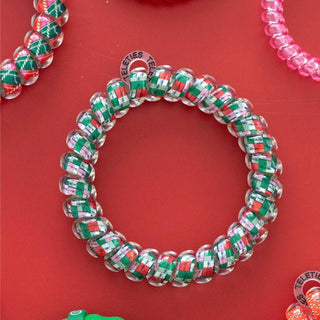 TELETIES round hair tie ring with green-and-red plaid beads