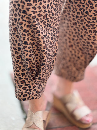 Leopard Loose Tee Drawstring Waist Barrel Pants Set