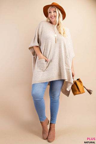 CLASSIC OVERSIZED ROUND NECK PONCHO SWEATER : NATURAL / XL/1XL