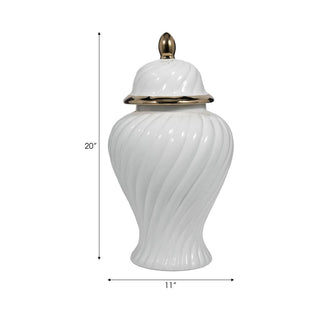 Sagebrook Home - Decorative Jar - White Ceramic Swirl Tall Lidded, 20 in.