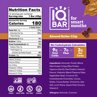 IQBAR - IQBAR Almond Butter Chip | Brain + Body Keto Protein Bars