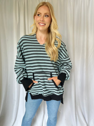 STRIPED HOODIE - BLUE