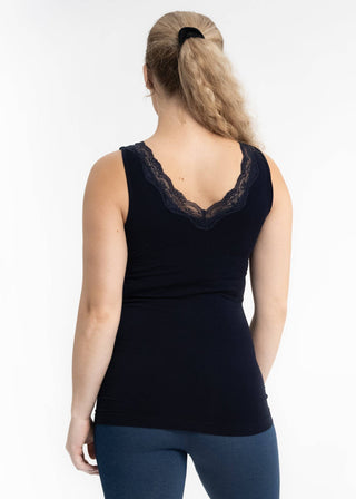 Lace Trim V Neck Tank: Charcoal