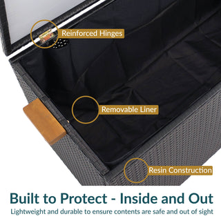 Sunnydaze Decor - Resin Wicker Storage Deck Box with Handles - Black