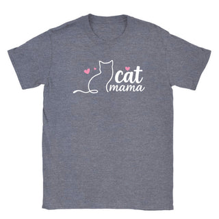 Heather gray Cat Mom Tee with white cat outline and cat mama text