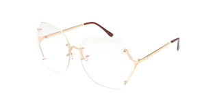 Oversized rectangular blue light glasses with gold-tone metal frame and clear lenses