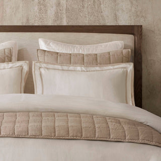 Olliix - Refined Embroidered Linen Blend Duvet Cover Set, White/Gold