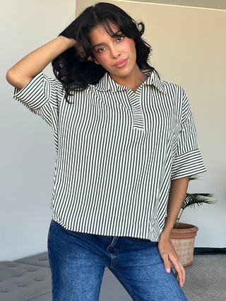 Textured Stripe Green Top