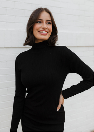 Ribbed L/S Turtleneck Dress: Evergreen