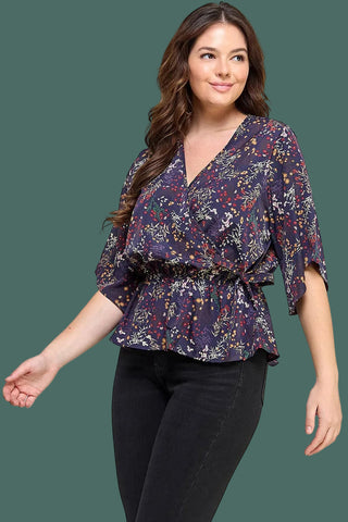 Floral Print Surplice Peplum Top
