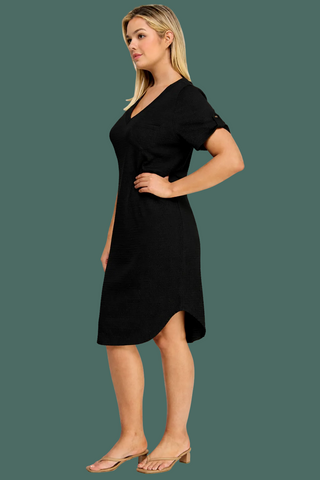 Smocked V-neck Shirt Tail Dress