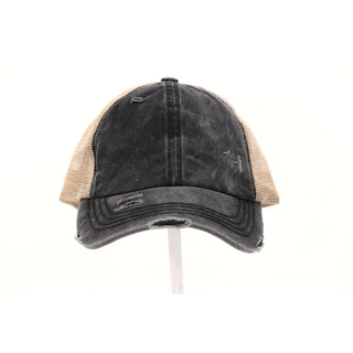 Washed Denim Criss Cross High Pony CC Ball Cap