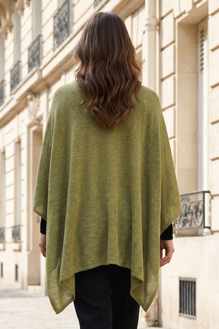 Dear Scarlett cozy sweater knit poncho in Avocado green, back view
