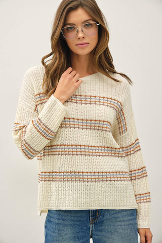 OVERSIZED STRIPE LONG SLEEVE KNIT SWEATER