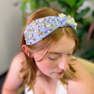 My Winslet Jeweled Satin Headband: Blue Lavender