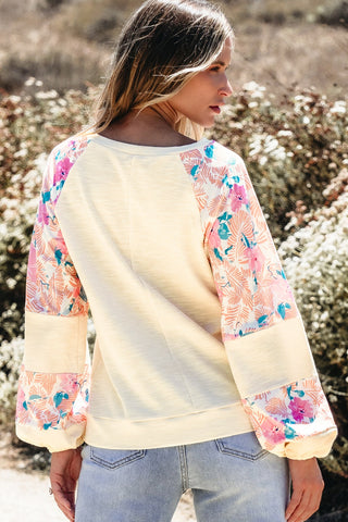 Printed Round Neck Balloon Sleeve Sweatshirt