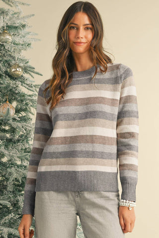 Robin Striped Sweater: Gray Stripe / S