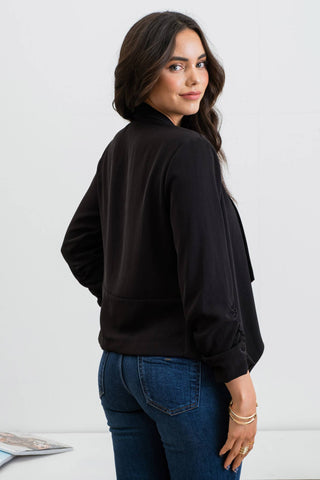 3/4 ROUCHED SLEEVE BLAZER: KHAKI - Just Believe Boutique