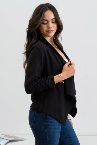 3/4 ROUCHED SLEEVE BLAZER: KHAKI - Just Believe Boutique
