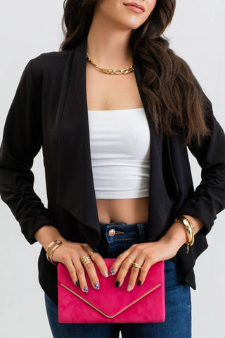 3/4 ROUCHED SLEEVE BLAZER: KHAKI - Just Believe Boutique