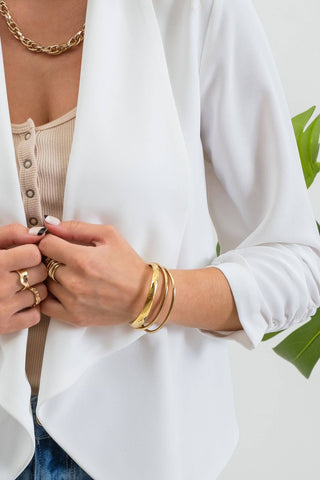3/4 ROUCHED SLEEVE BLAZER: KHAKI - Just Believe Boutique