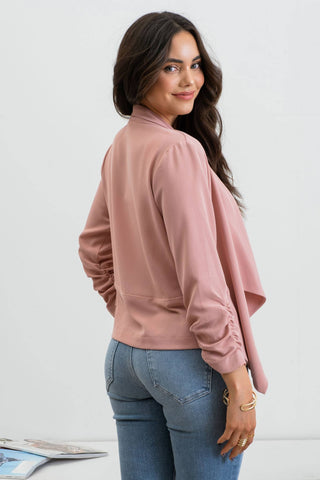3/4 ROUCHED SLEEVE BLAZER: KHAKI - Just Believe Boutique