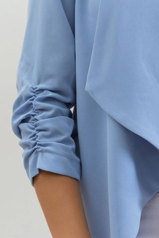 3/4 ROUCHED SLEEVE BLAZER: WHITE - Just Believe Boutique