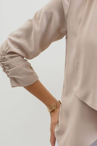 3/4 ROUCHED SLEEVE BLAZER: WHITE - Just Believe Boutique