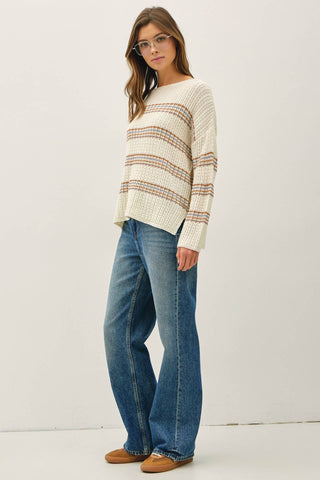 OVERSIZED STRIPE LONG SLEEVE KNIT SWEATER