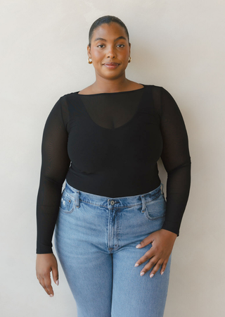 Sheer Long Sleeve Top: Curvy