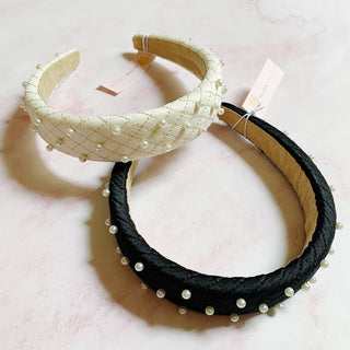 Quilted Elegance Pearl Headband: Noble Black