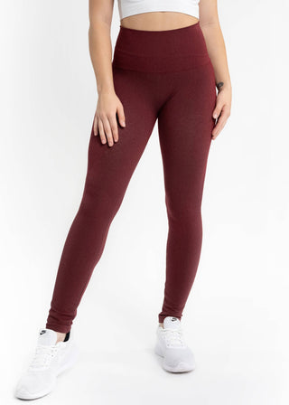 High Waist Crossover Leggings: BURGUNDY DENIM