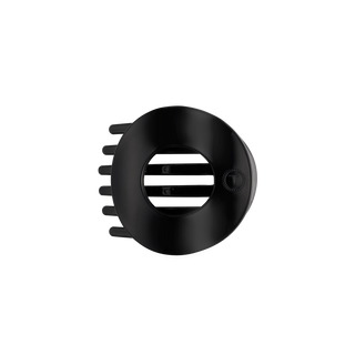 Flat circle hair clip in jet black with metal bar center and side teeth