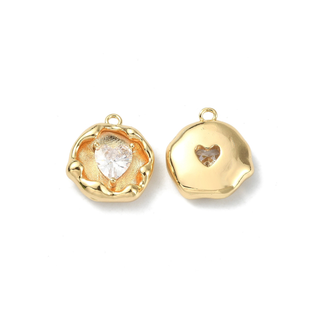 Cubic Zirconia Heart Embedded in Artistic Gold Disc
