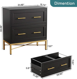 ShipItFurniture - Black Gold 2 Drawer Lateral File Cabinet For Home Office
