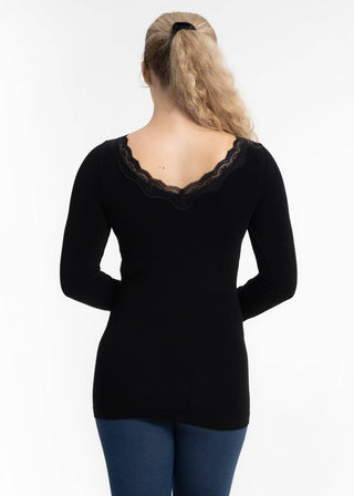 Lace Trim Long Sleeve: Black