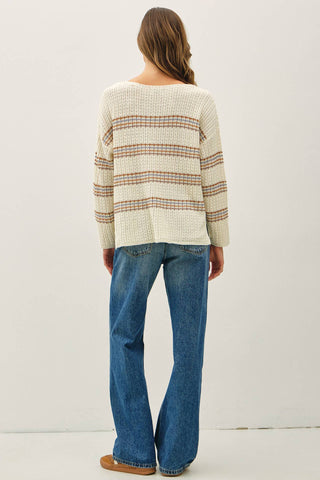 OVERSIZED STRIPE LONG SLEEVE KNIT SWEATER