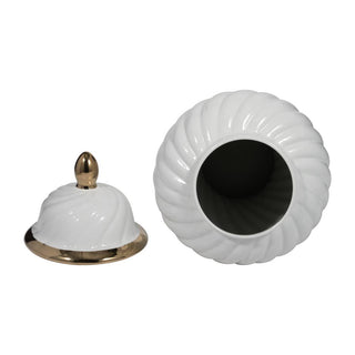Sagebrook Home - Decorative Jar - White Ceramic Swirl Tall Lidded, 20 in.