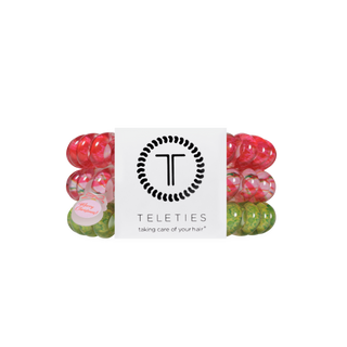 Teleties spiral hair coil hair ties set with red, green, and clear sparkle coils