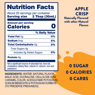 Jordan's Skinny Mixes Sugar Free Apple Crisp Syrup – apple crisp syrup nutrition panel listing zero calories, sugar, and carbs