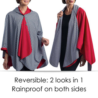 RainCaper - Crimson Black White Houndstooth Rain Travel Cape